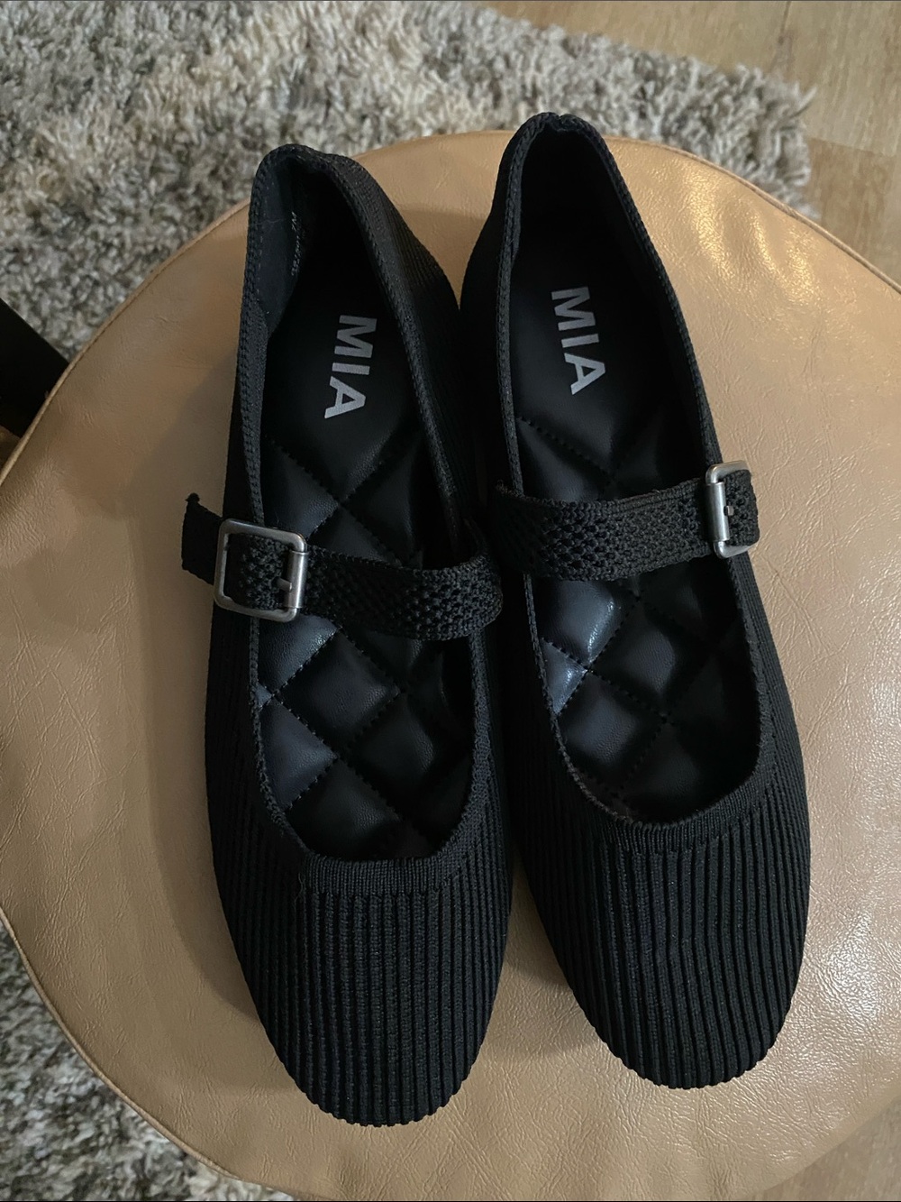 MIA Black Quilted Mary Jane Flats with Adjustable Buckle
